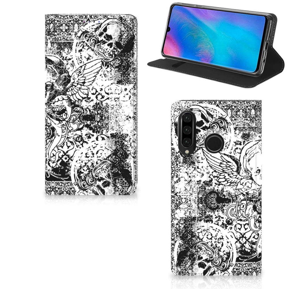 Mobiel BookCase Huawei P30 Lite New Edition Skulls Angel