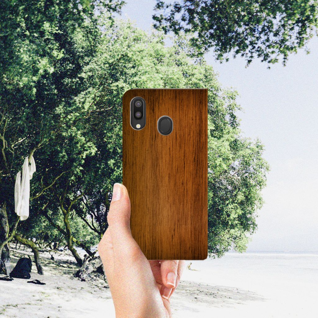 Samsung Galaxy M20 Book Wallet Case Donker Hout