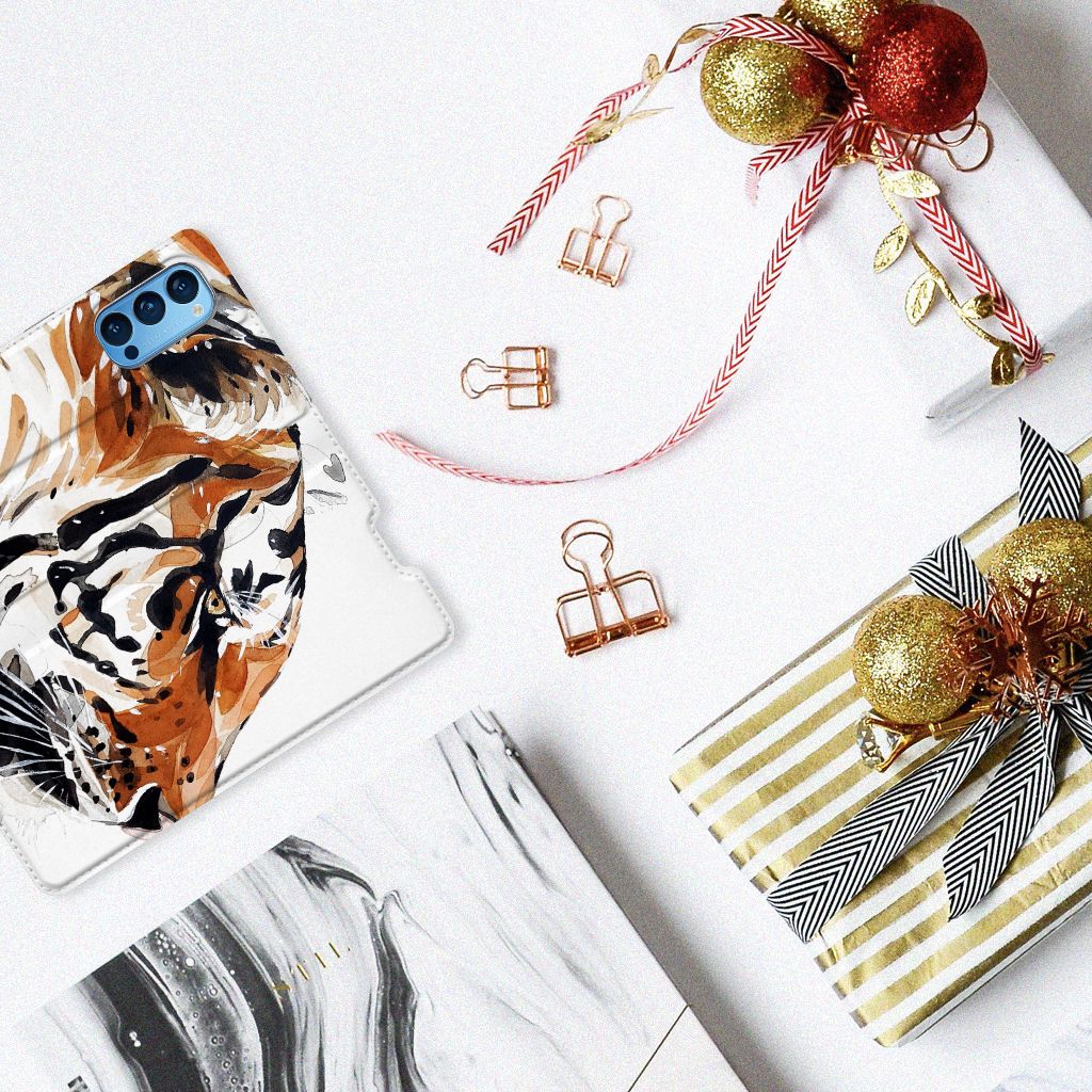 Bookcase OPPO Reno4 Pro 5G Watercolor Tiger - B2C Telecom