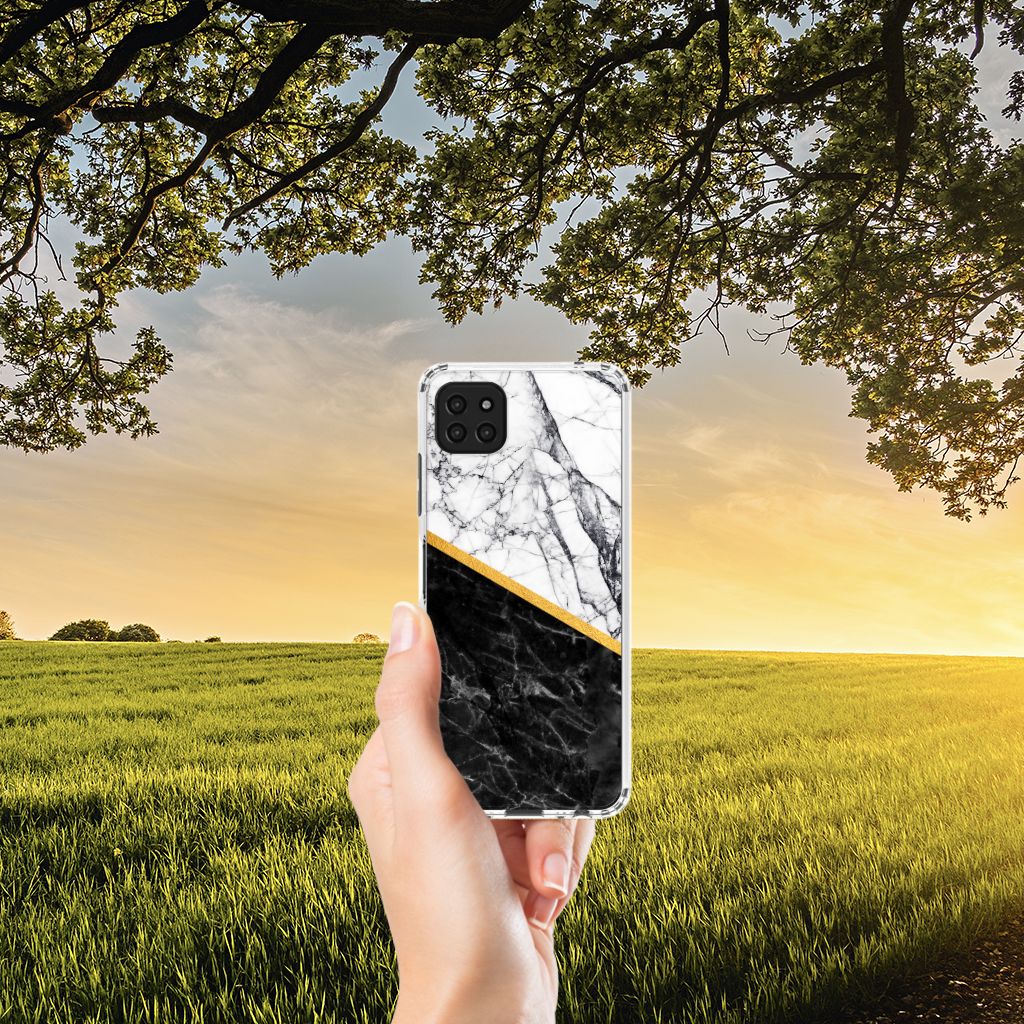 Samsung Galaxy A22 5G Anti-Shock Hoesje Marmer Wit Zwart - Origineel Cadeau Man B2C Telecom
