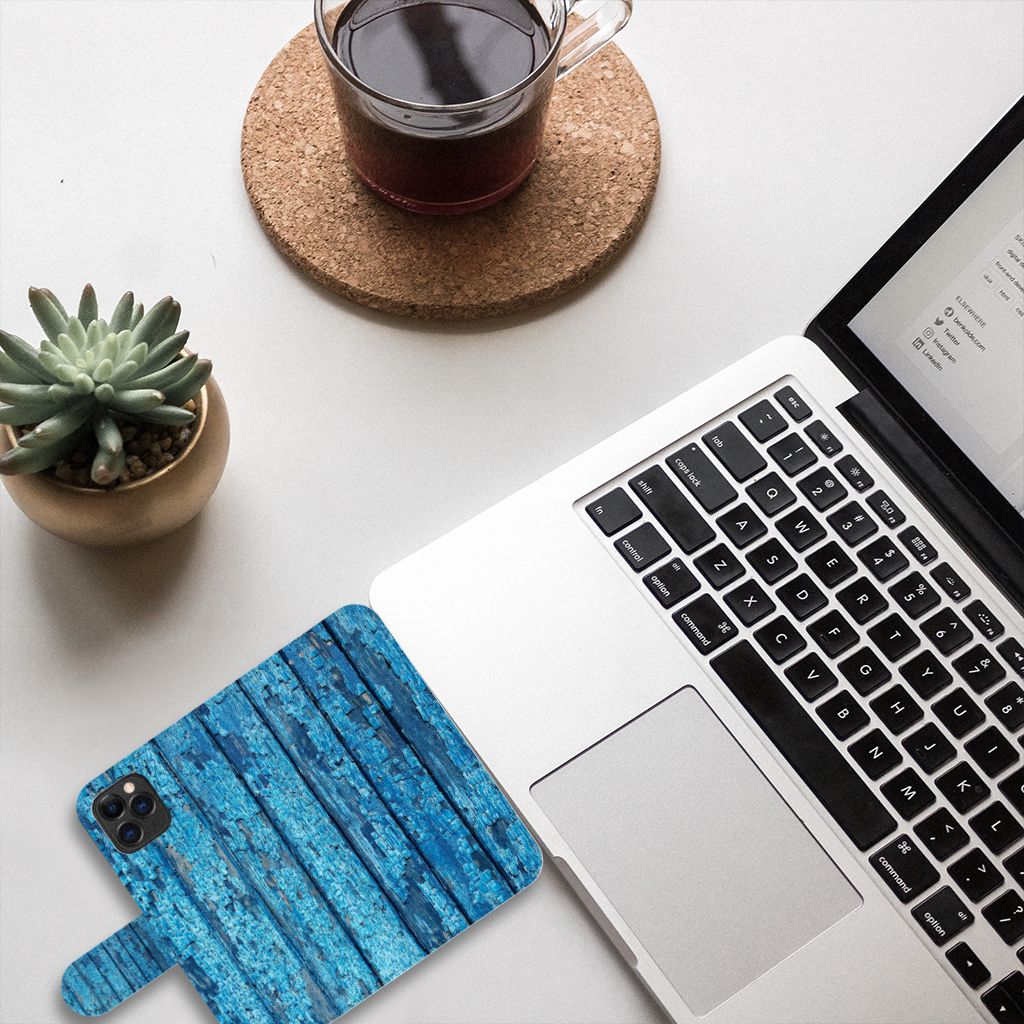 Apple iPhone 11 Pro Book Style Case Wood Blue