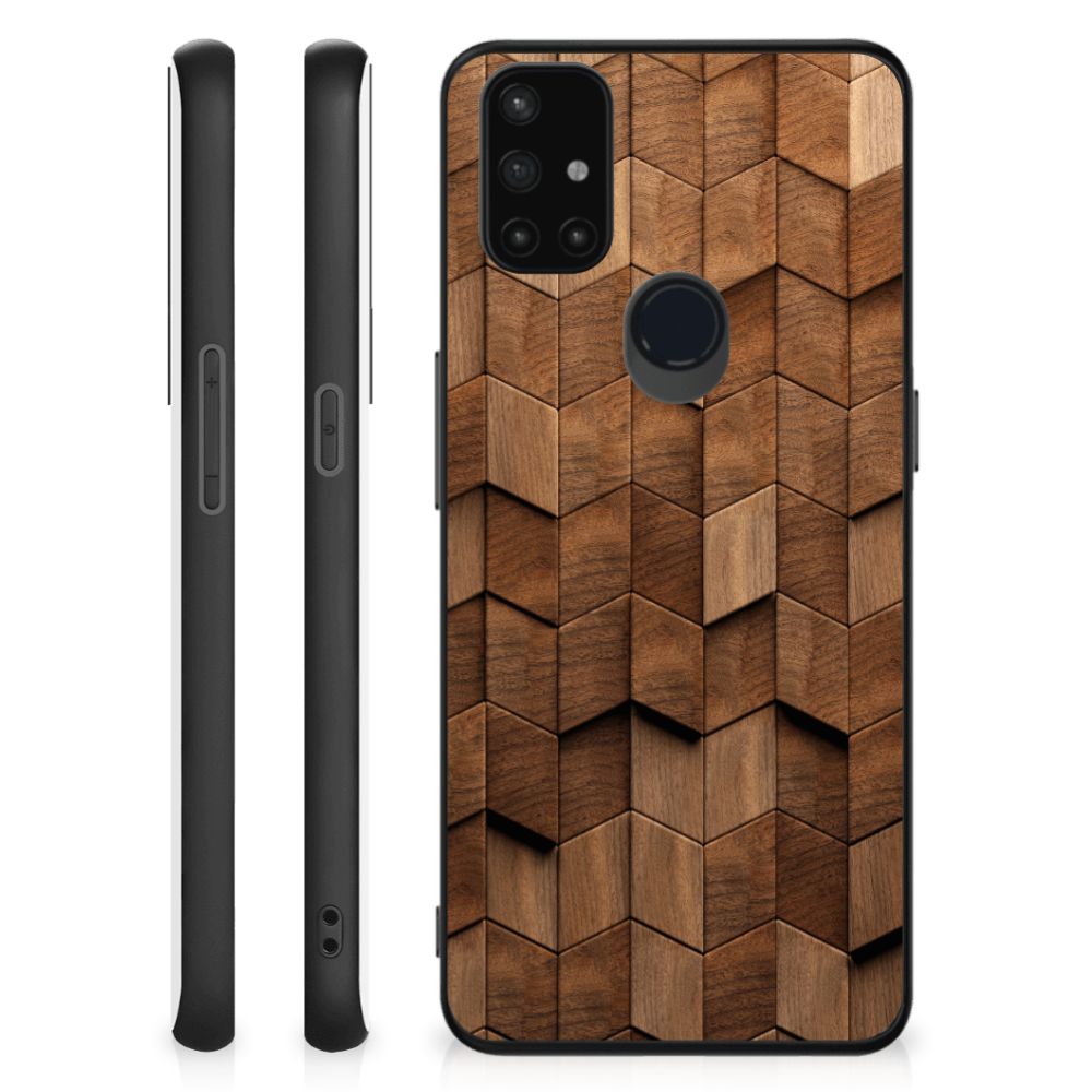 Houten Print Telefoonhoesje voor OnePlus Nord N10 5G Wooden Cubes