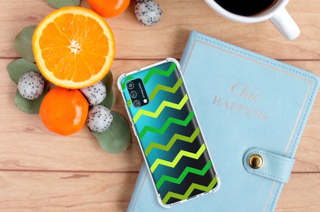 Samsung Galaxy M02s | A02s Doorzichtige Silicone Hoesje Zigzag Groen B2C Telecom