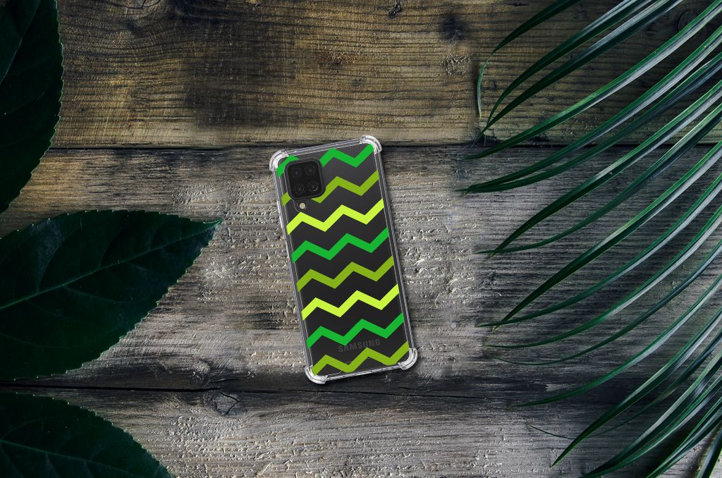 Samsung Galaxy A12 Doorzichtige Silicone Hoesje Zigzag Groen - B2C Telecom