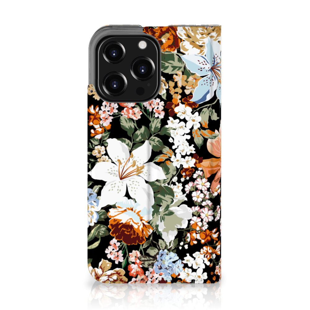 Smart Cover voor iPhone 13 Pro Dark Flowers - Bloemen design voor stijl en bescherming🌸