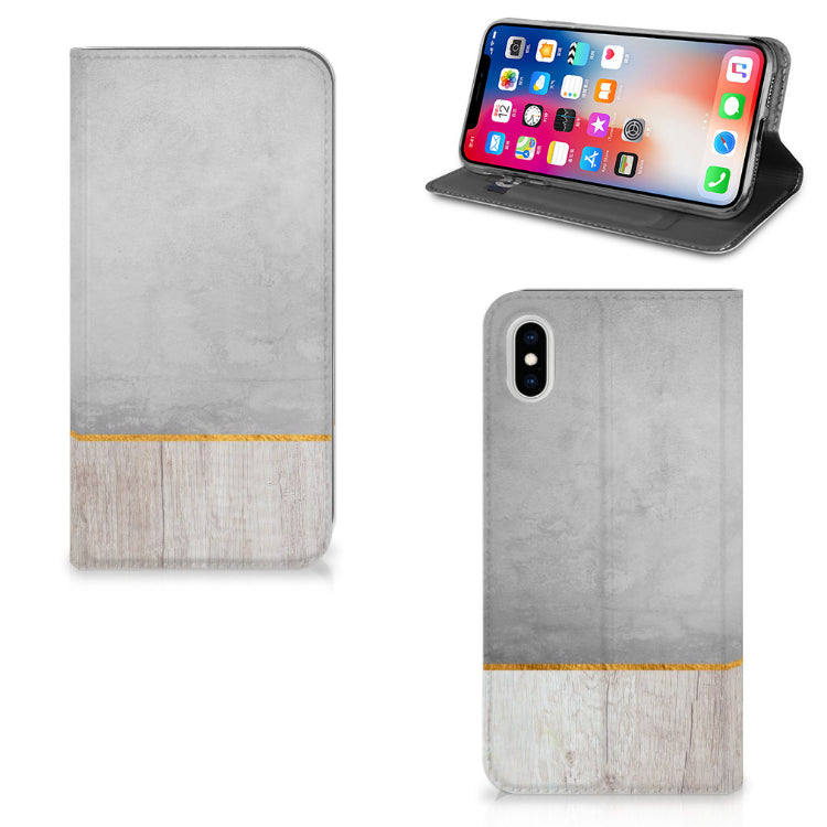 Apple iPhone Xs Max Book Wallet Case Wood Concrete