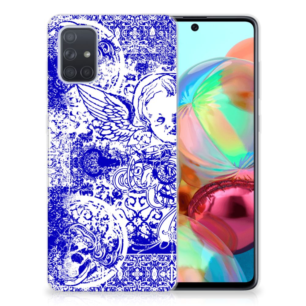 Silicone Back Case Samsung Galaxy A71 Angel Skull Blauw