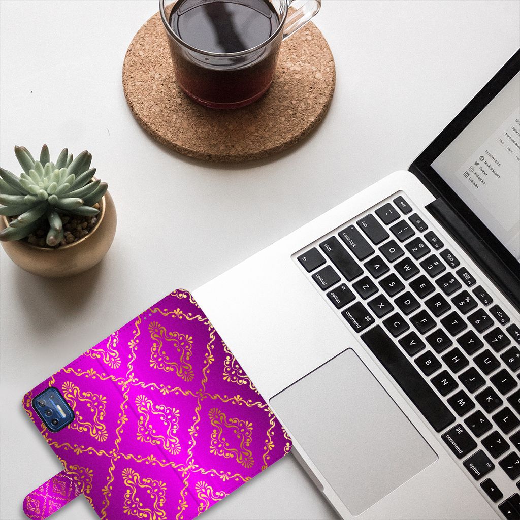 Wallet Case Motorola Moto G9 Plus Barok Roze