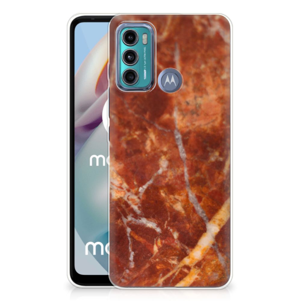 Motorola Moto G60 TPU Siliconen Hoesje Marmer Bruin B2C Telecom