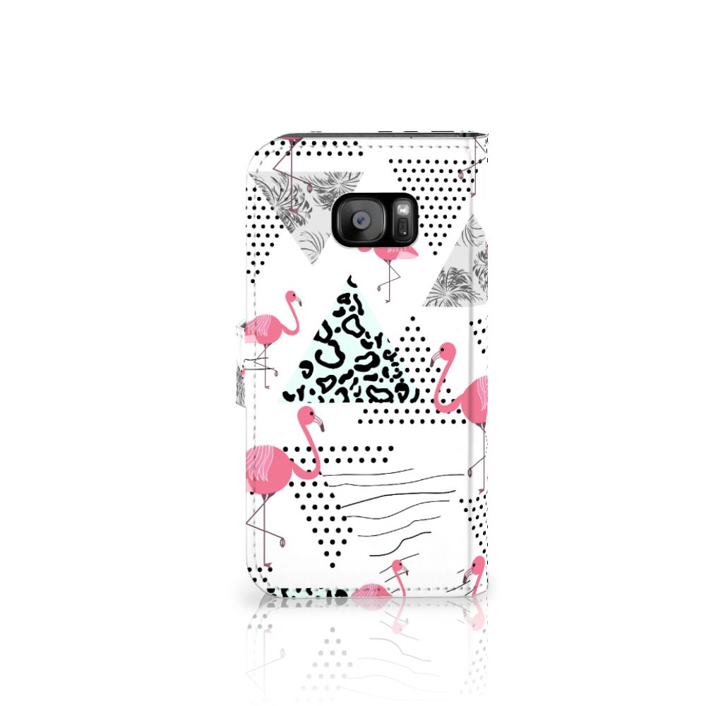 Samsung Galaxy S7 Edge Telefoonhoesje met Pasjes Flamingo Triangle