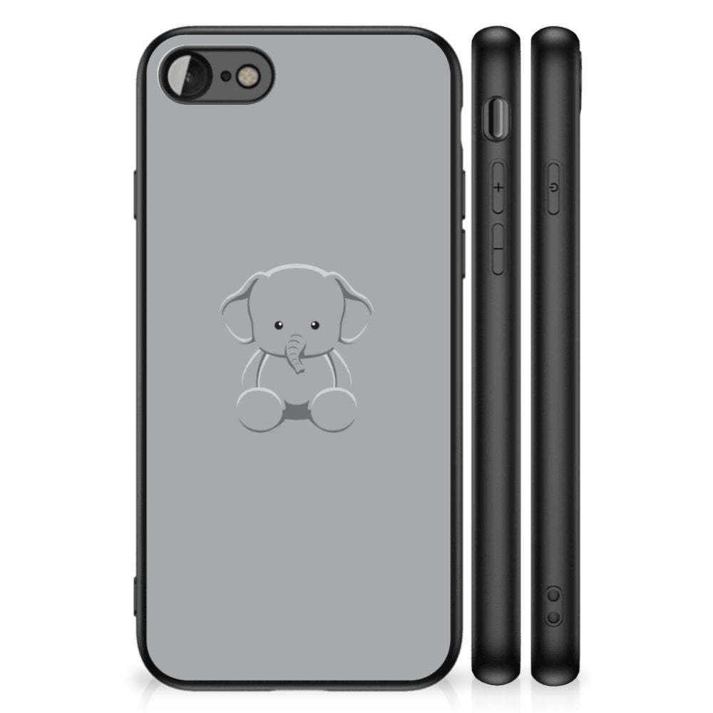 iPhone SE 2022 | SE 2020 | 7/8 Hoesje Grijs Baby Olifant design met schattige olifant op grijze achtergrond.