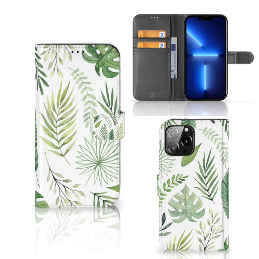 iPhone 13 Pro Max Hoesje Leaves met bladerenpatroon en ruimte voor pasjes 🌿