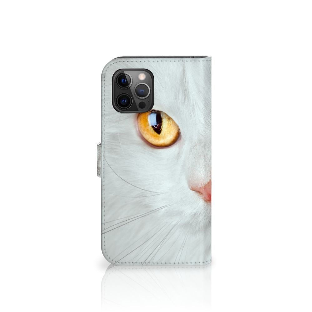 Apple iPhone 12 Pro Max Telefoonhoesje met Pasjes Witte Kat