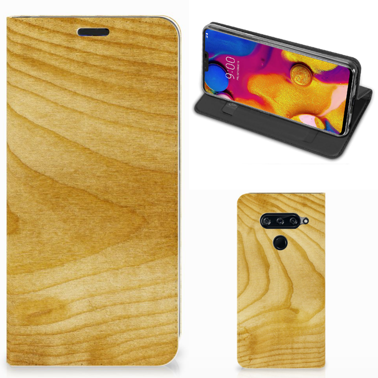 LG V40 Thinq Book Wallet Case Licht Hout