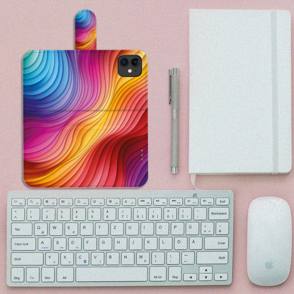 Apple iPhone 11 Book Case voor Apple iPhone 11 Regenboog design kleurrijk bovenaanzicht