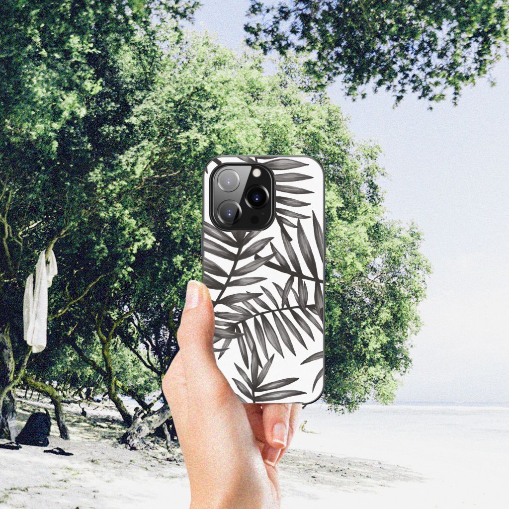 iPhone 14 Pro Bloemen Hoesje Leaves Grey B2C Telecom