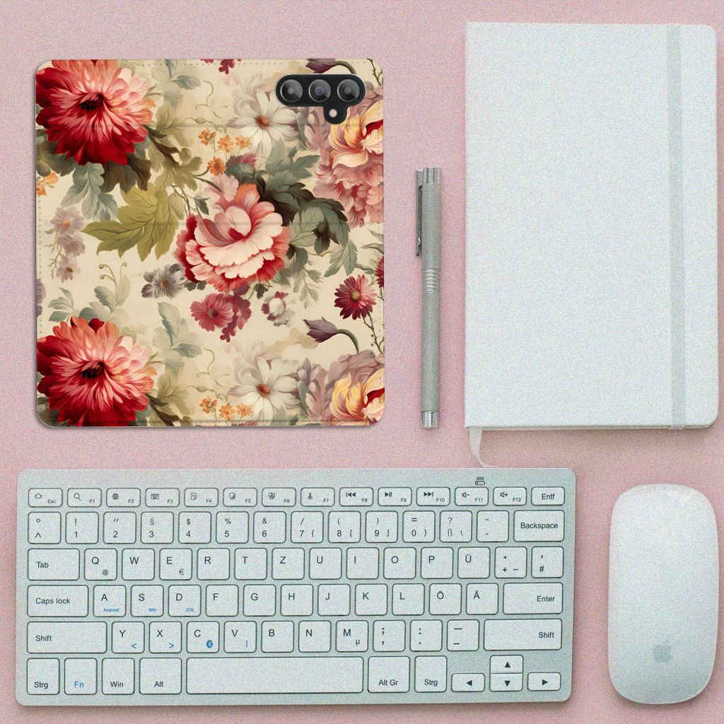 Smart Cover voor Samsung Galaxy A14 4G Bloemen met een prachtig bloemenontwerp, Perfect voor romantische vibes.