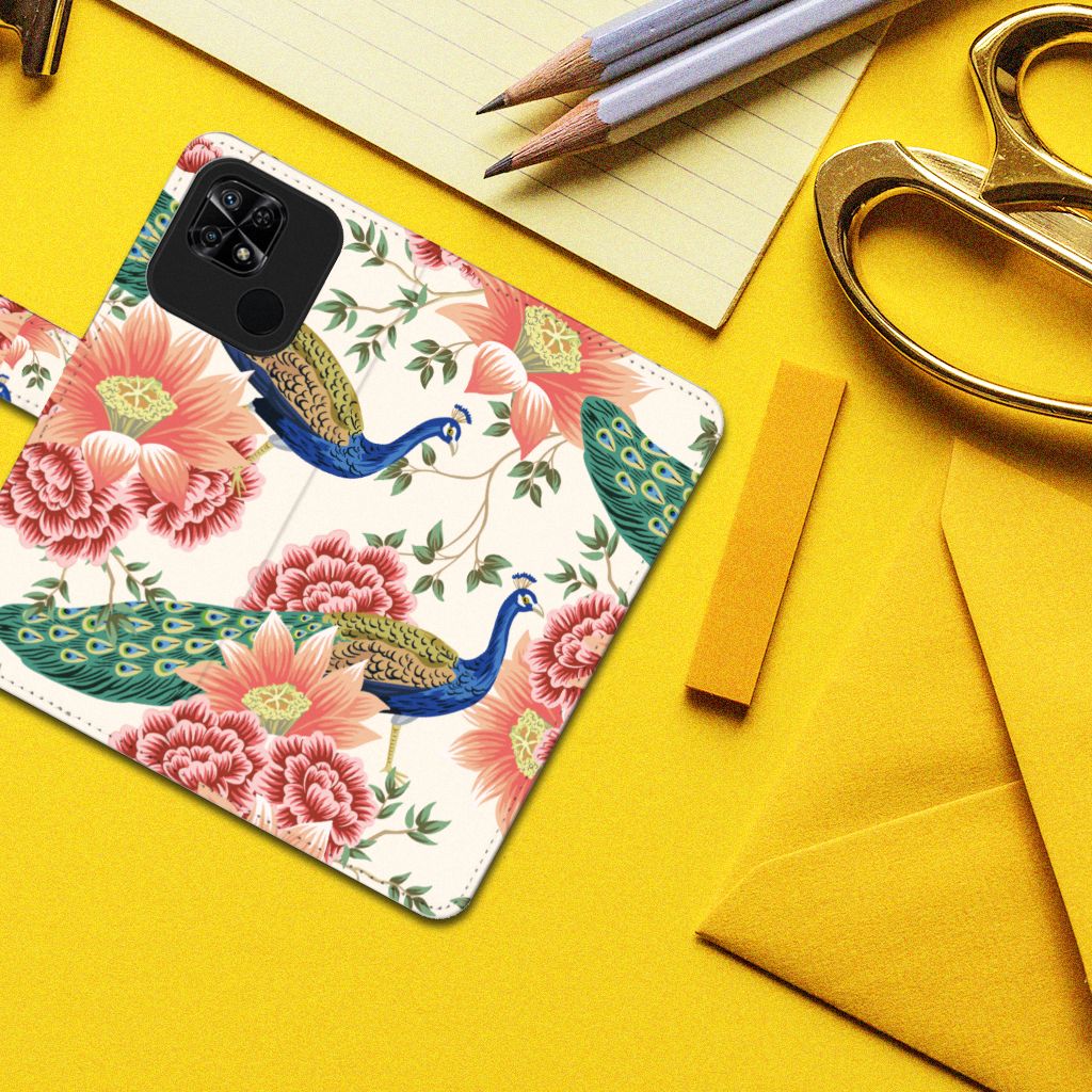 Telefoonhoesje met Pasjes voor Xiaomi Redmi 10C Pink Peacock