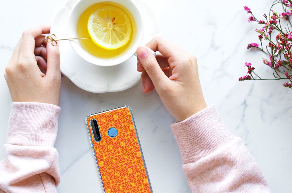 Huawei P30 Lite Doorzichtige Silicone Hoesje Batik Oranje