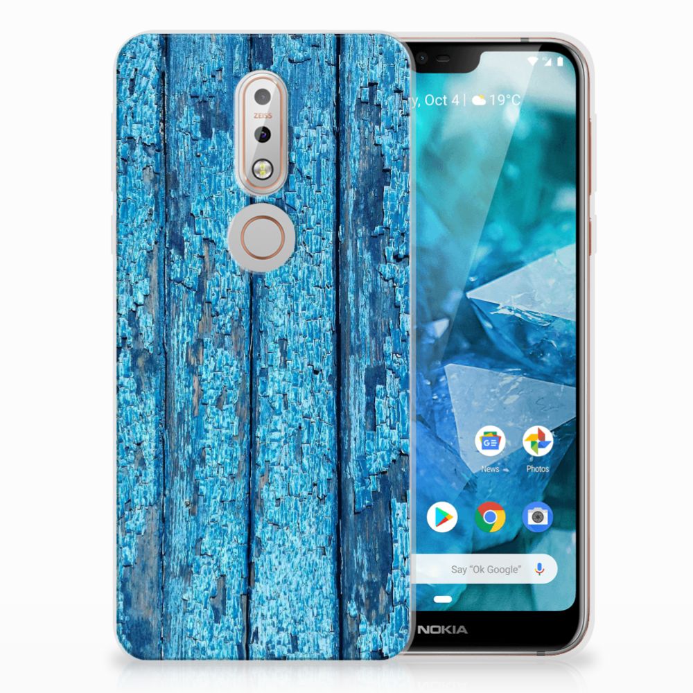 Nokia 7.1 Bumper Hoesje Wood Blue