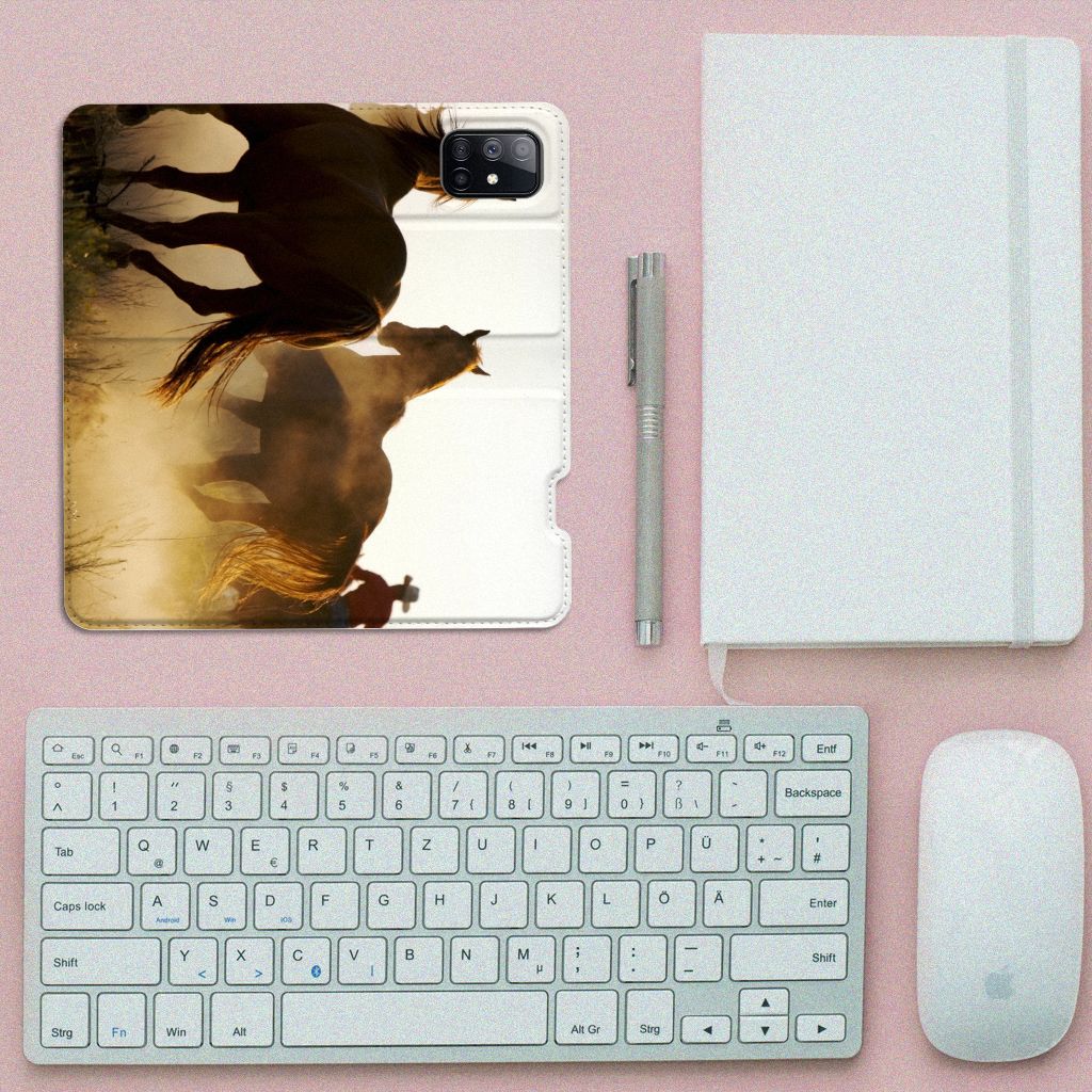 Samsung Galaxy M51 Hoesje maken Design Cowboy met paardenprint op een stijlvolle achtergrond