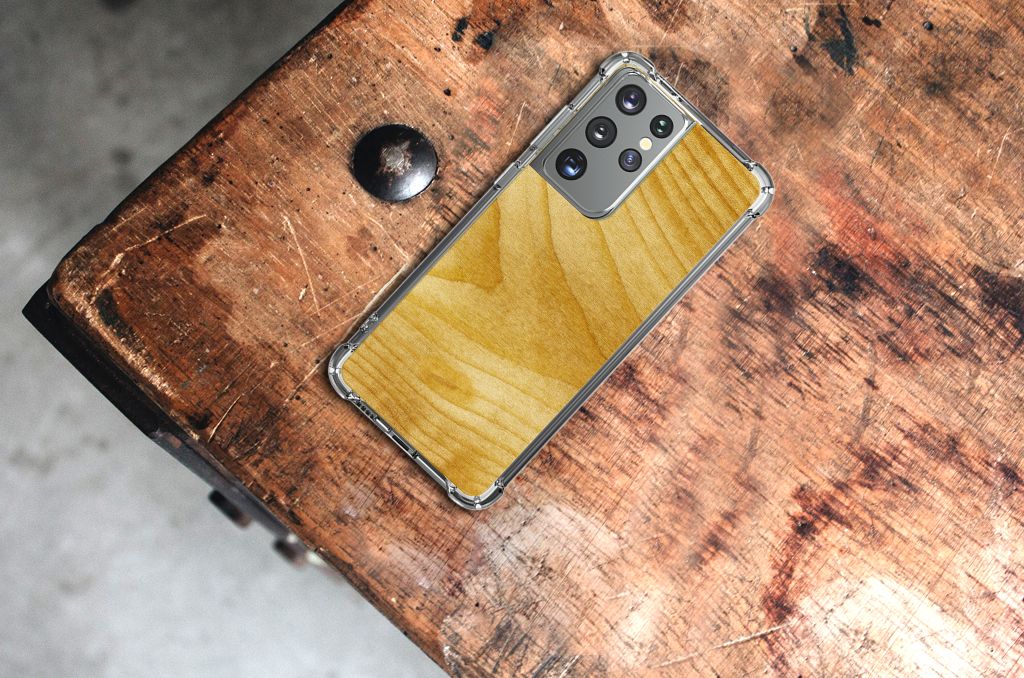 Samsung Galaxy S21 Ultra Stevig Telefoonhoesje Licht Hout B2C Telecom