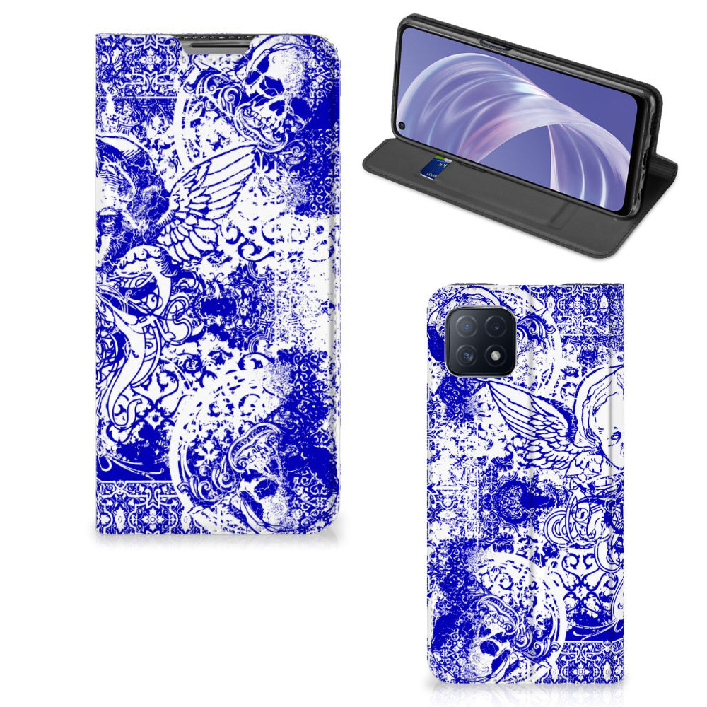 Mobiel BookCase OPPO A73 5G Angel Skull Blauw