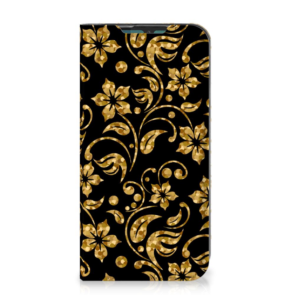 Motorola G8 Plus Smart Cover Gouden Bloemen - B2C Telecom