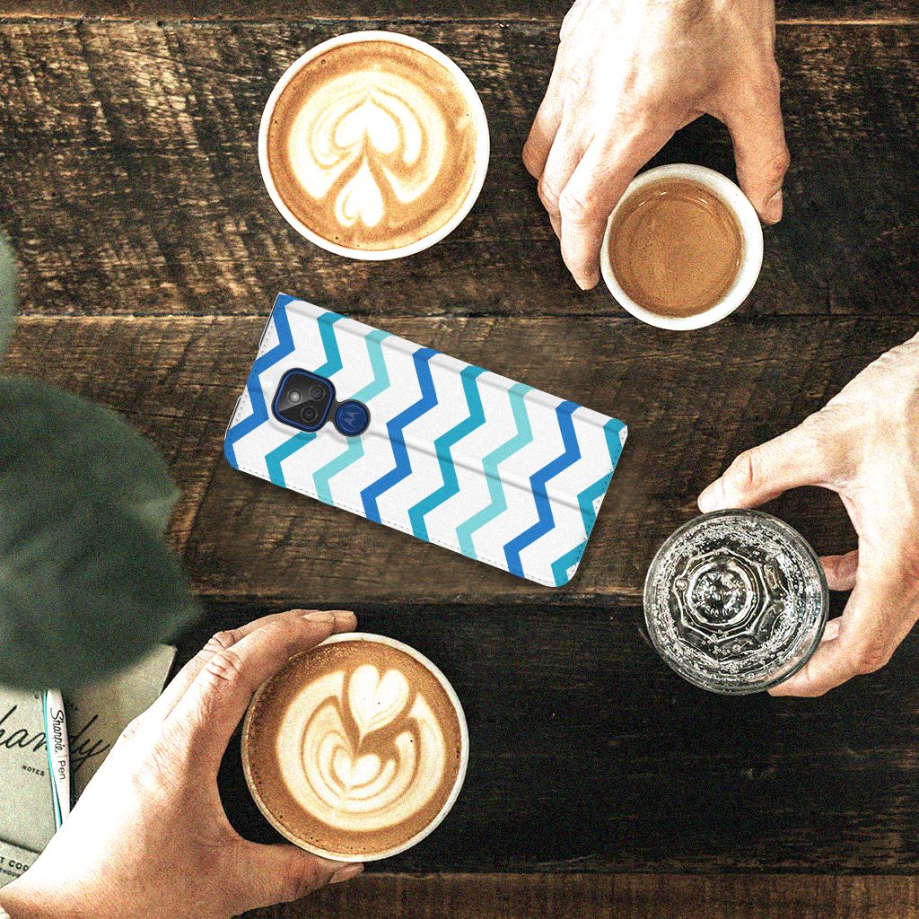 Motorola Moto G9 Play Hoesje met Magneet Zigzag Blauw - B2C Telecom