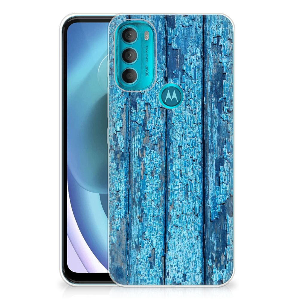 Motorola Moto G71 5G Bumper Hoesje Wood Blue