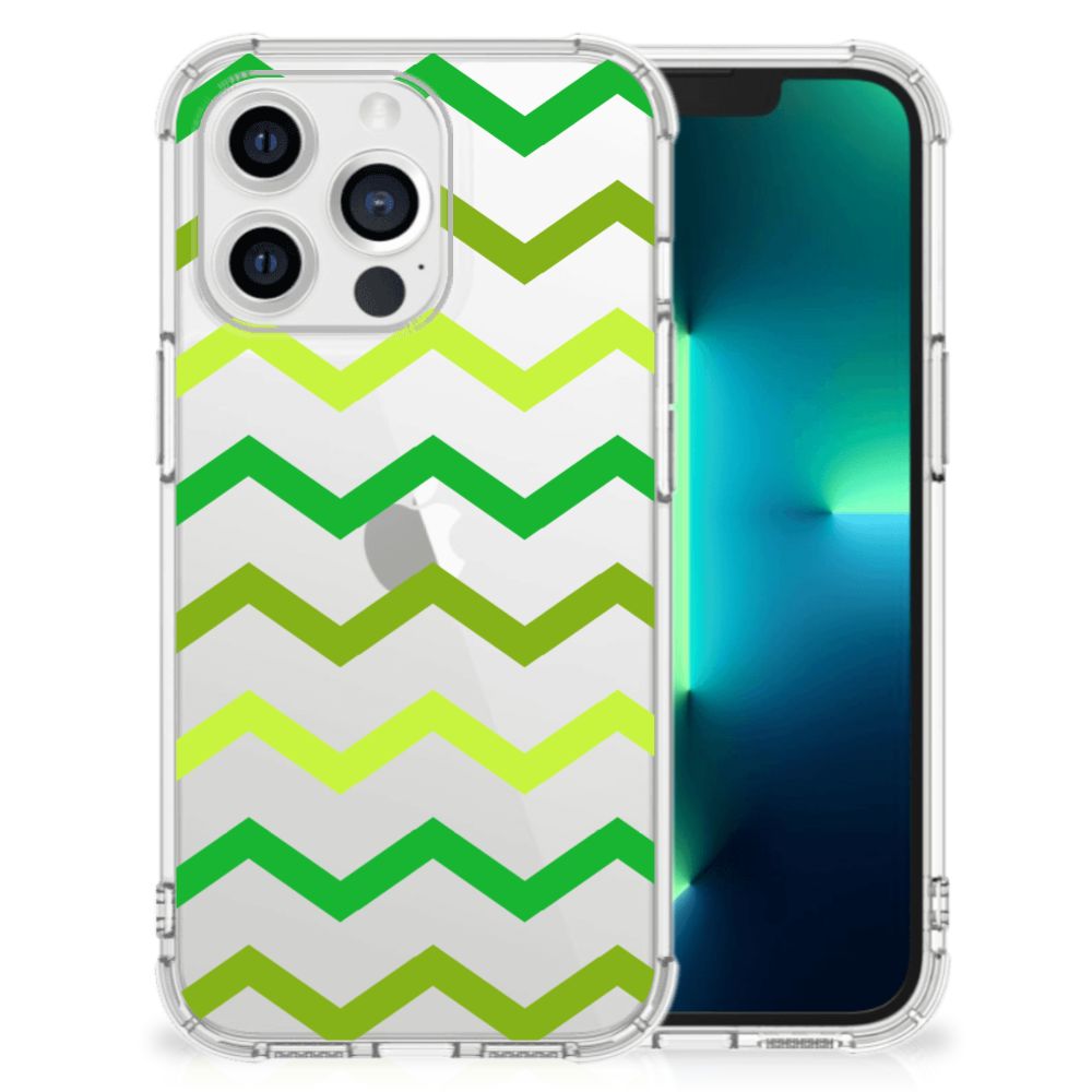 Apple iPhone 13 Pro Doorzichtige Silicone Hoesje Zigzag Groen B2C Telecom