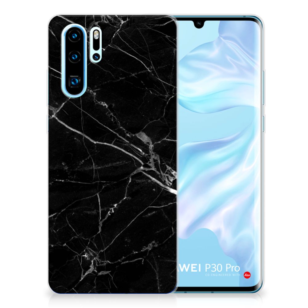 Huawei P30 Pro TPU Siliconen Hoesje Marmer Zwart - Origineel Cadeau Vader