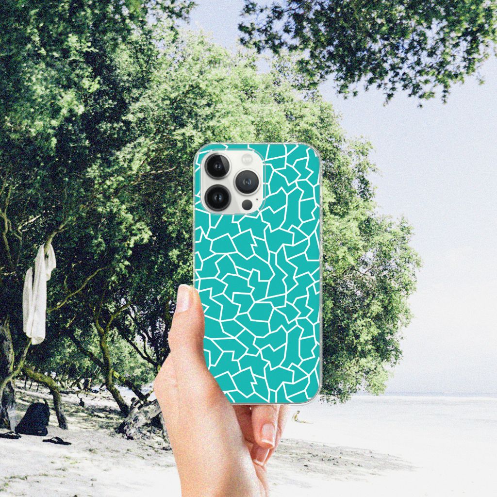 iPhone 13 Pro Max Hoesje maken Cracks Blue met een turquoise patroon, perfect voor bescherming tegen barsten 💙.