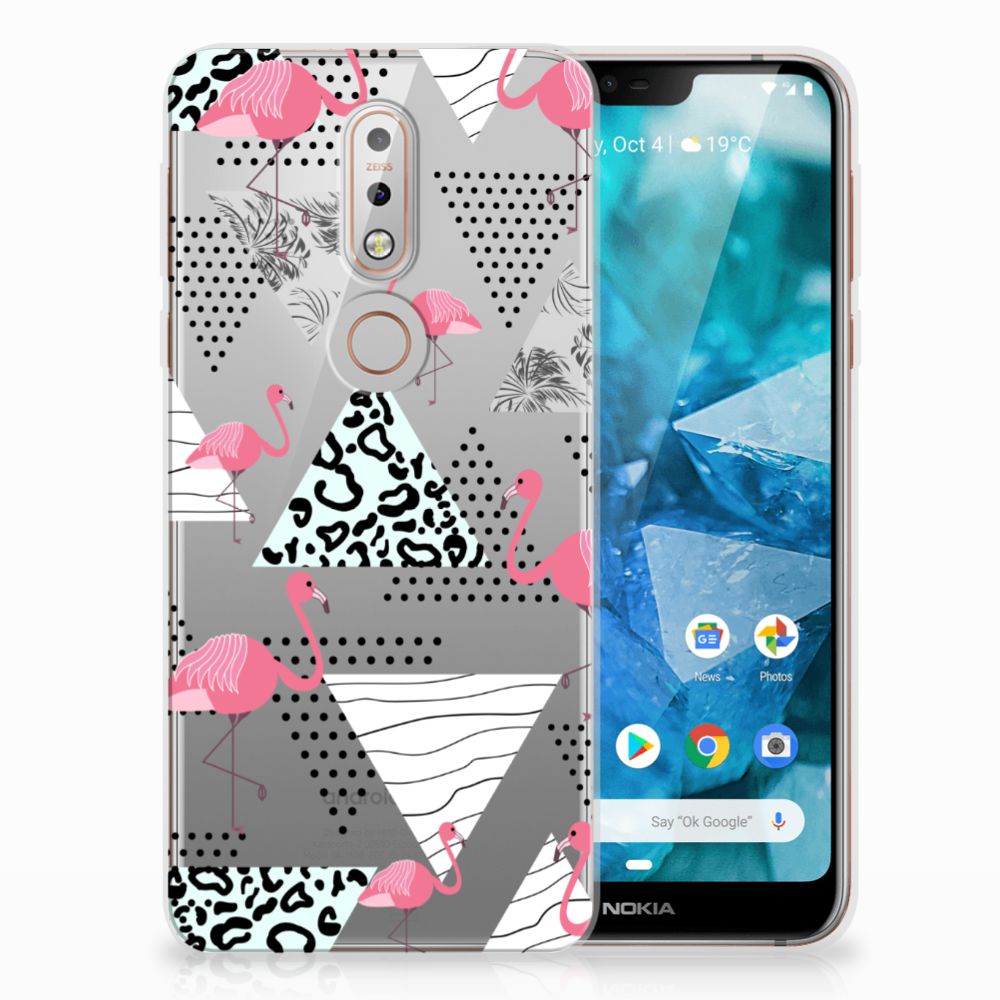 Nokia 7.1 TPU Hoesje Flamingo Triangle