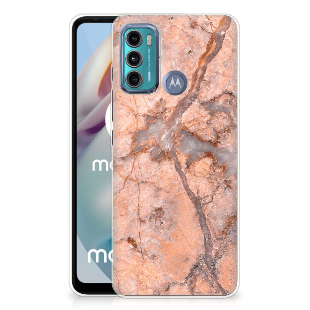Motorola Moto G60 TPU Siliconen Hoesje Marmer Oranje B2C Telecom