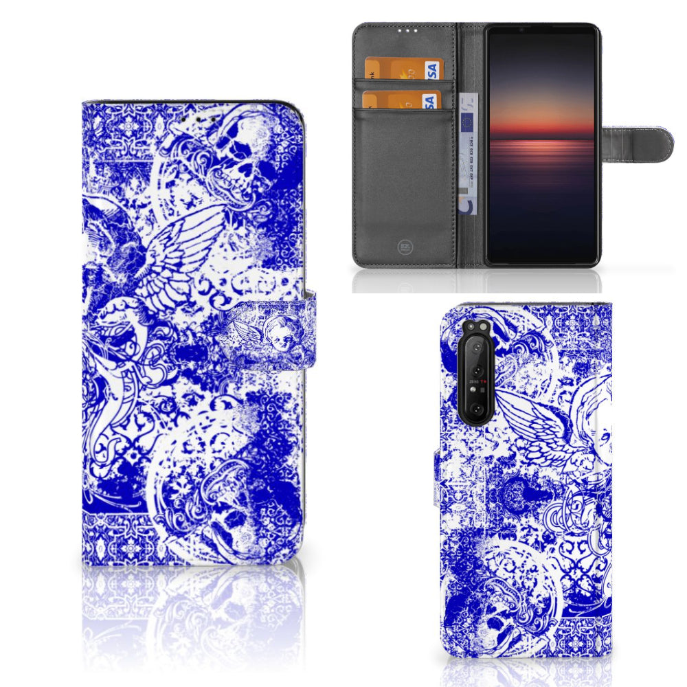 Telefoonhoesje met Naam Sony Xperia 1 II Angel Skull Blauw