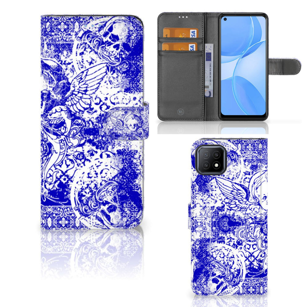 Telefoonhoesje met Naam OPPO A73 5G Angel Skull Blauw