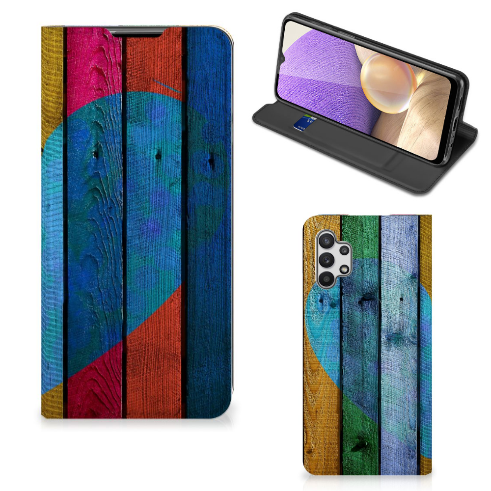 Samsung Galaxy A32 5G Book Wallet Case Wood Heart - Cadeau voor je Vriend - B2C Telecom