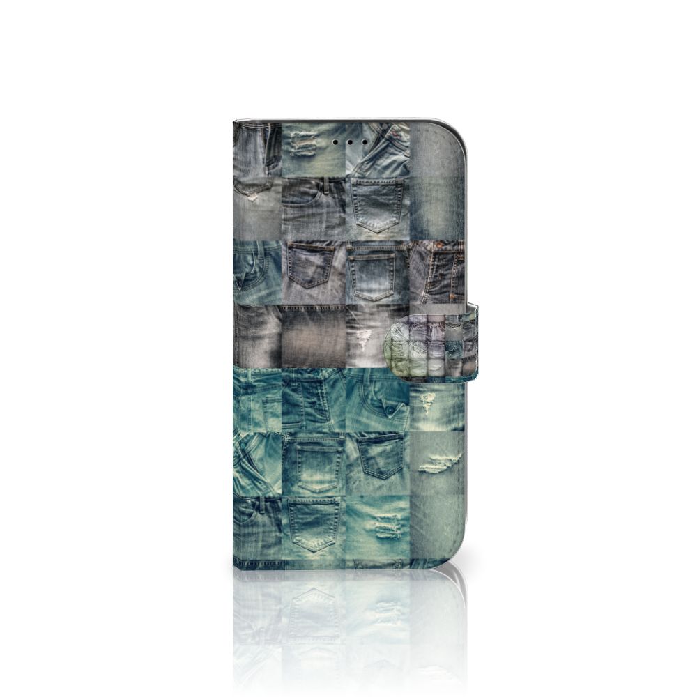 Wallet Case met Pasjes iPhone 13 Pro Max Spijkerbroeken met denim patchwork design 💼👖