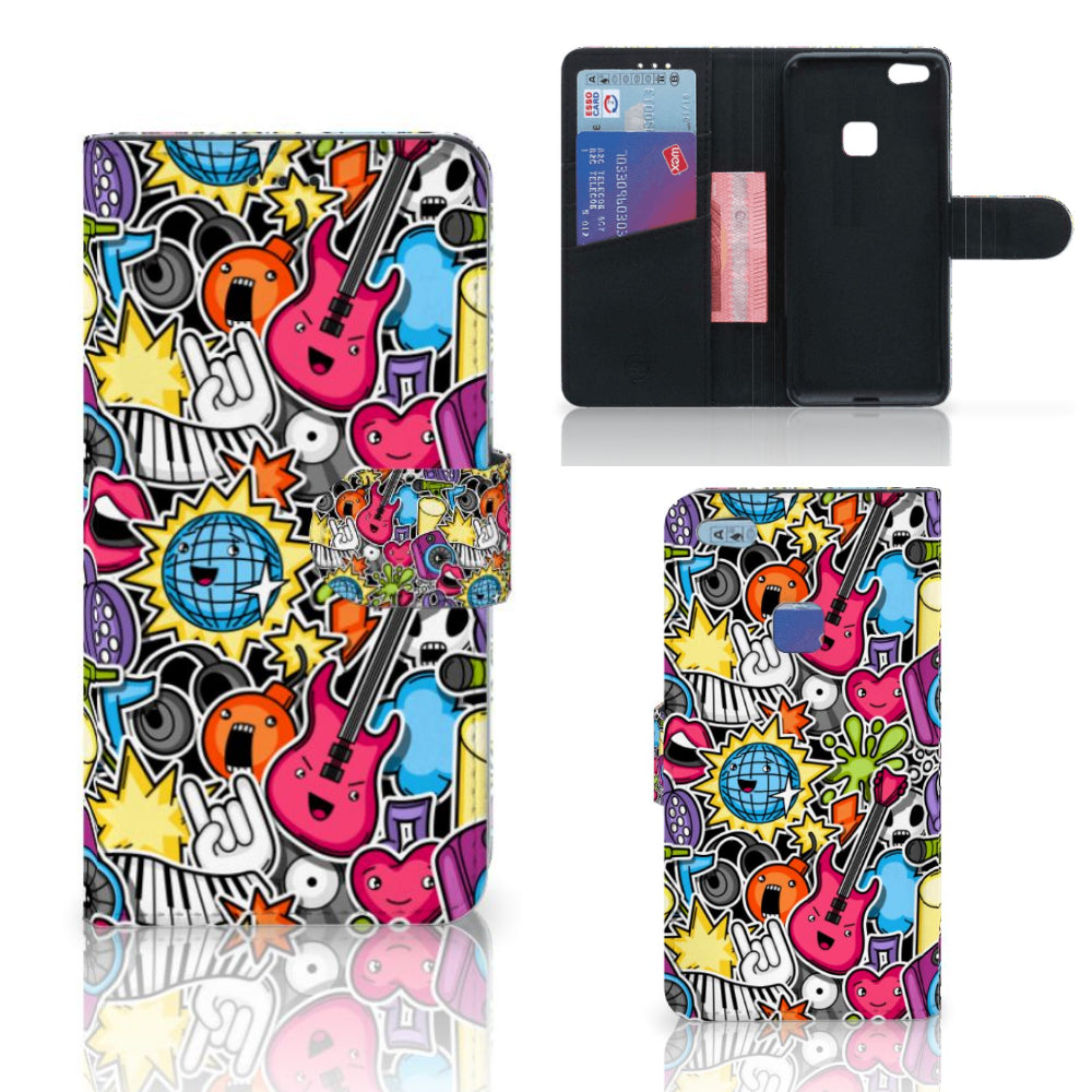 Huawei P10 Lite Wallet Case met Pasjes Punk Rock