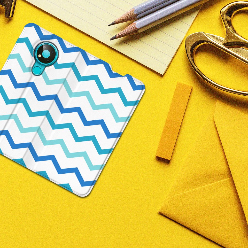 Nokia 3.4 Hoesje met Magneet Zigzag Blauw - B2C Telecom