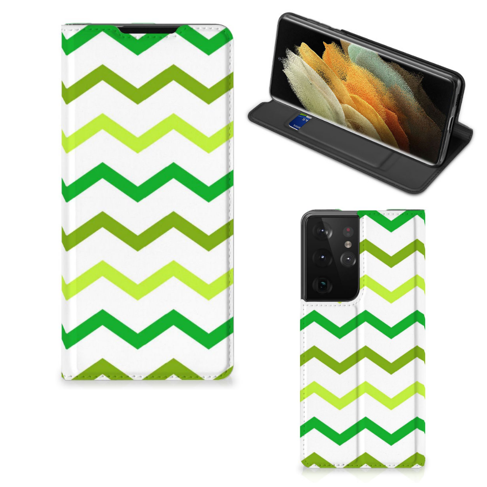 Samsung Galaxy S21 Ultra Hoesje met Magneet Zigzag Groen - B2C Telecom
