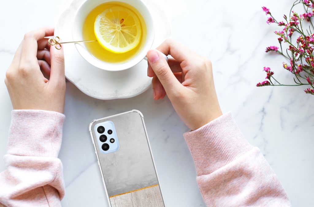 Samsung Galaxy A23 Stevig Telefoonhoesje Wood Concrete - B2C Telecom