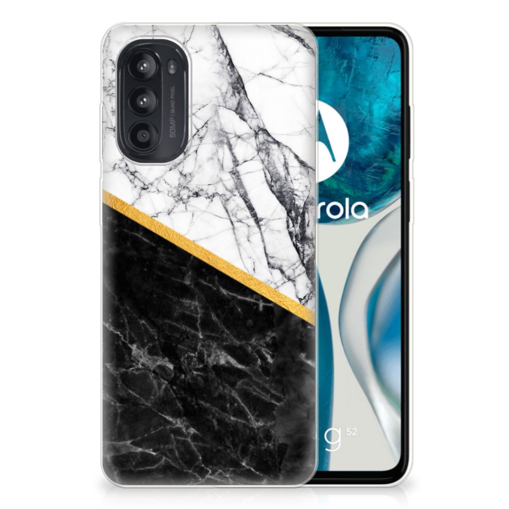 Motorola Moto G52/G82 TPU Siliconen Hoesje Marmer Wit Zwart - Origineel Cadeau Man B2C Telecom