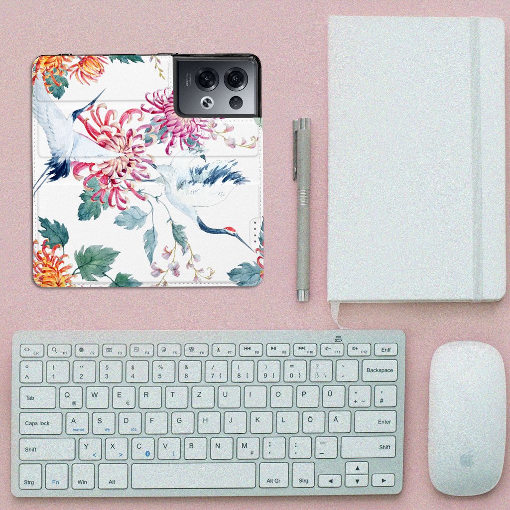 OPPO Reno8 Pro Hoesje maken Bird Flowers - B2C Telecom
