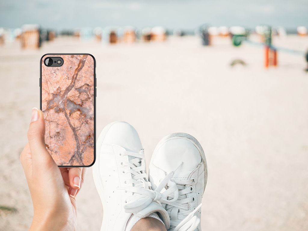 iPhone SE 2022 | SE 2020 | 7/8 Marmeren Print Telefoonhoesje Marmer Oranje met marmerdesign op het strand