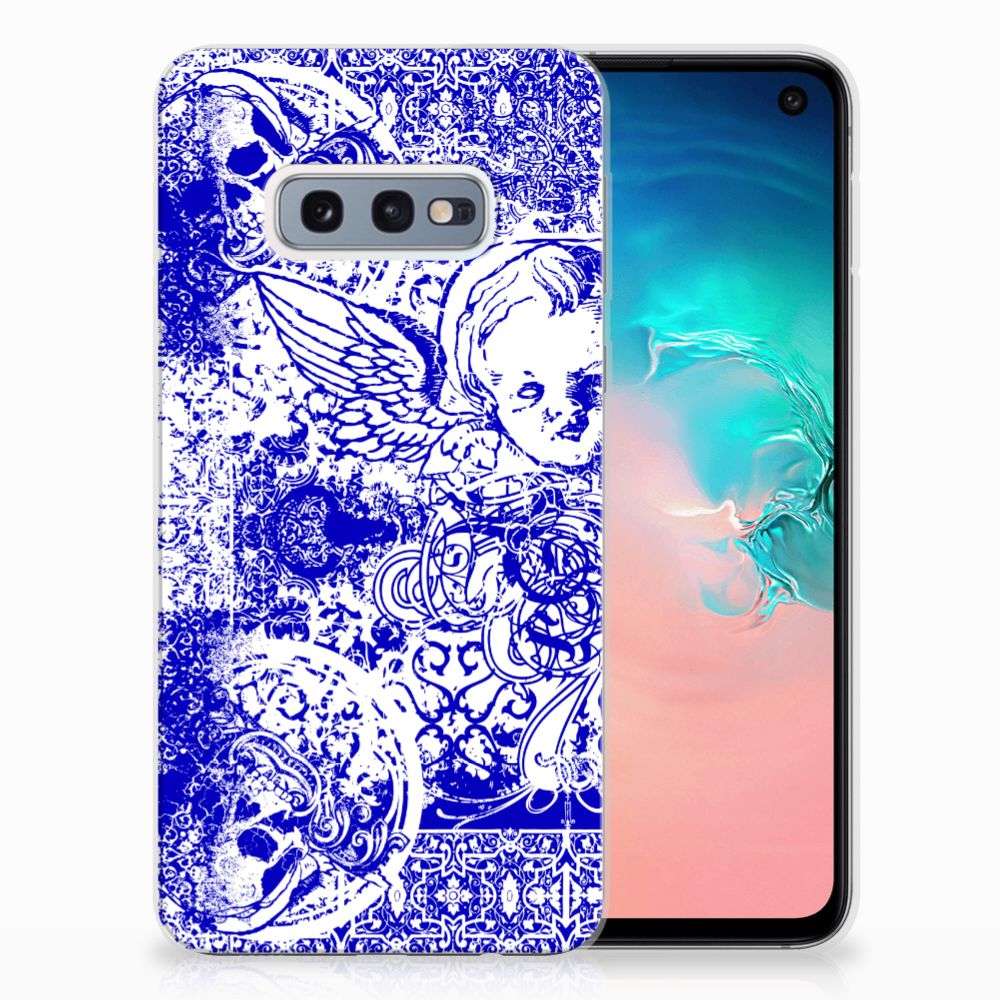 Silicone Back Case Samsung Galaxy S10e Angel Skull Blauw