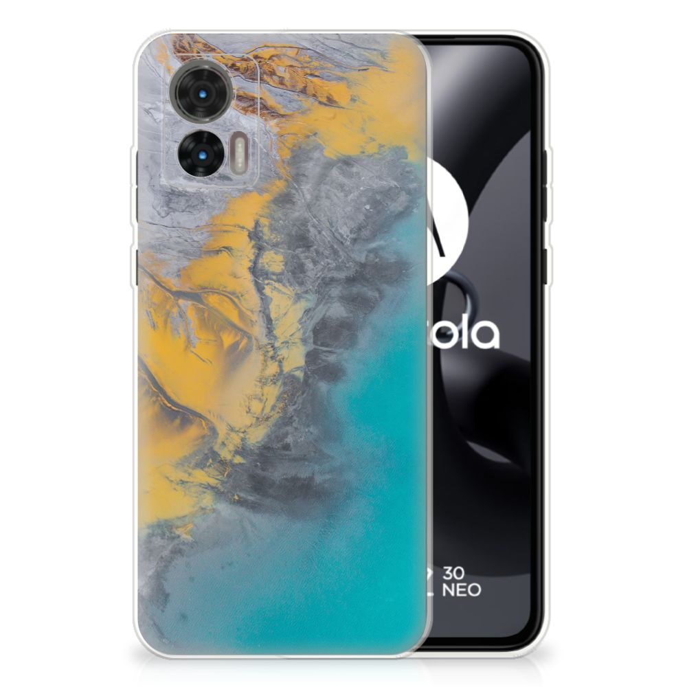 Motorola Edge 30 Neo TPU Siliconen Hoesje Marble Blue Gold B2C Telecom