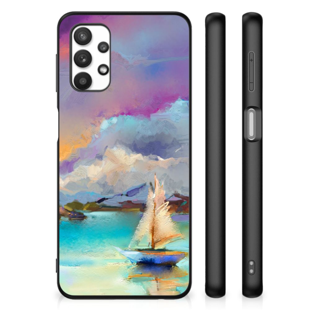 Kleurrijke Telefoonhoesje Samsung Galaxy A32 5G Boat watercoloring achterkant zijaanzicht