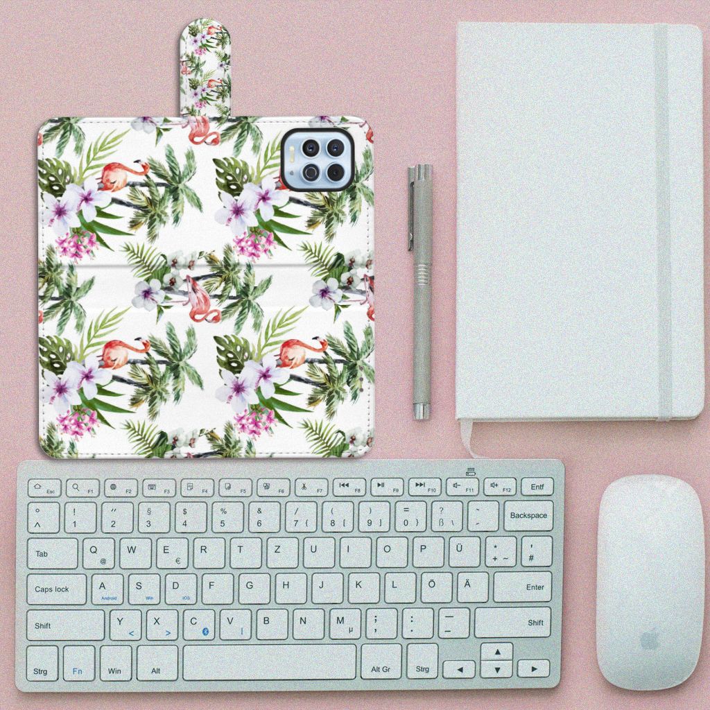 Motorola Moto G100 Telefoonhoesje met Pasjes Flamingo Palms